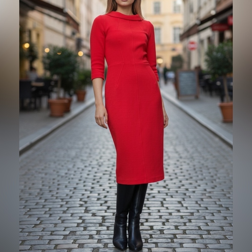 Boden Marissa Vibrant Red Midi Dress Power Red Sheath Holiday 6 Long Runs Small